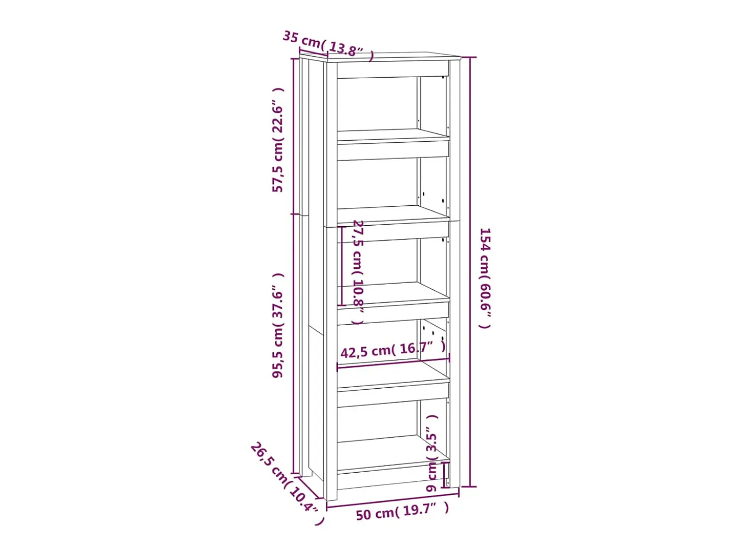 Laurens Estantería madera maciza de pino gris 50x35x154 cm
