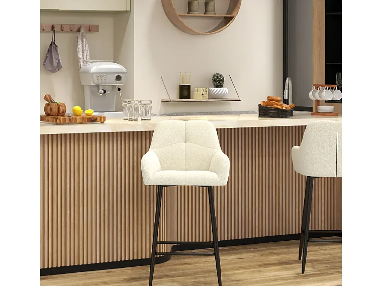 LEA-Silla de bar de tela Cosy Ecru (x2)