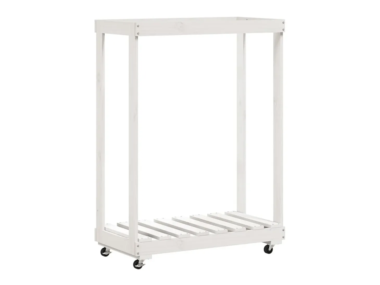 Leñero con ruedas madera maciza de pino blanco 76,5x40x108 cm ES219550
