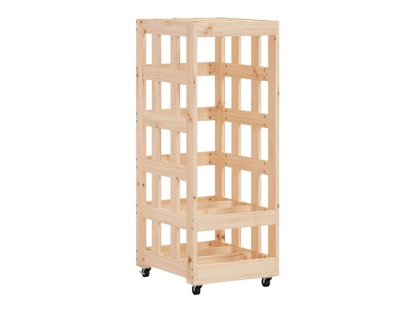 Leñero con ruedas madera maciza de pino 40x49x110 cm ES930793