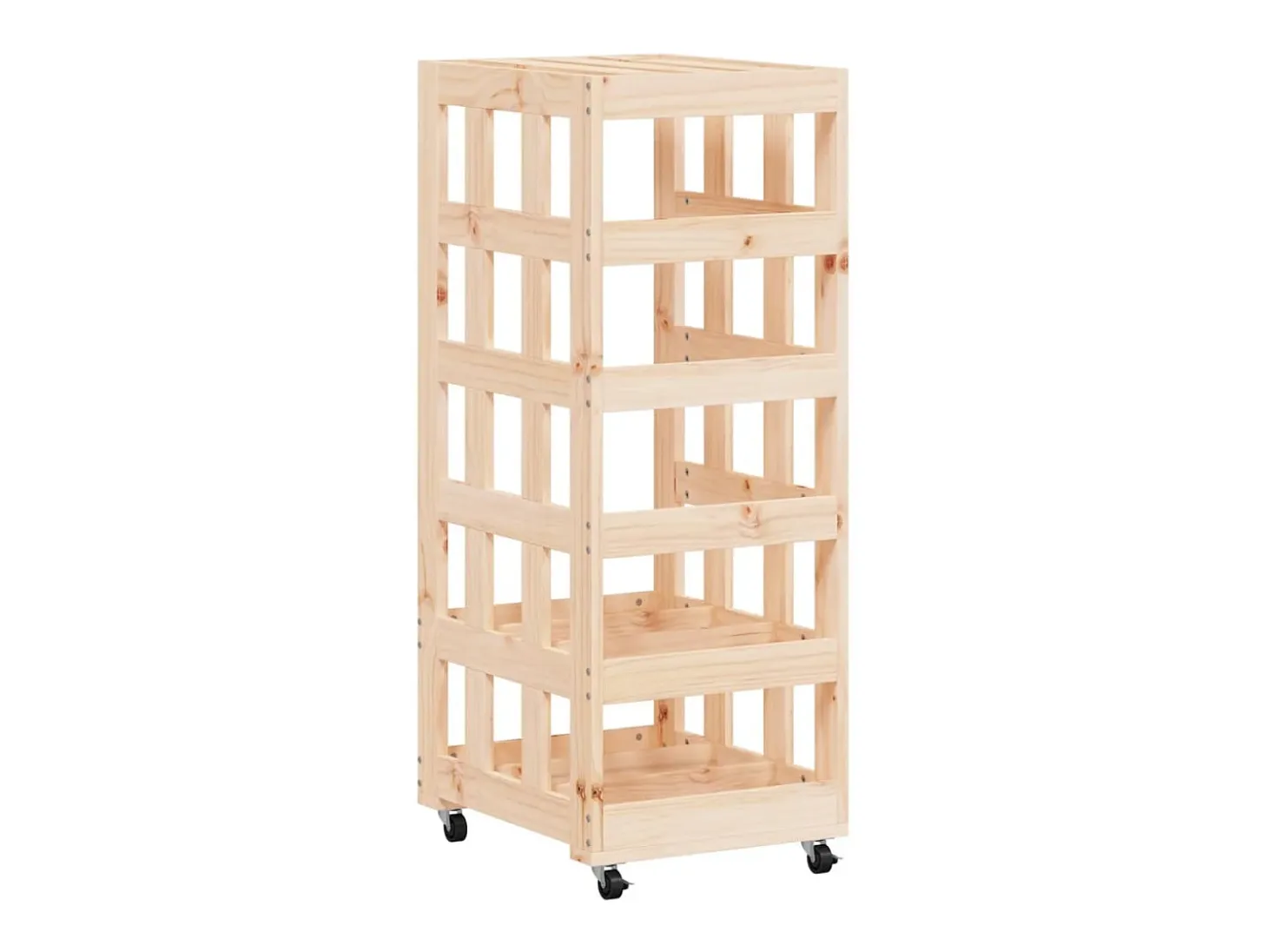 Leñero con ruedas madera maciza de pino 40x49x110 cm ES930793