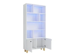 Librería 80×30×173 cm - iluminación LED de cambio de color - 2 puertas - compartimentos de almacenamiento - blanco