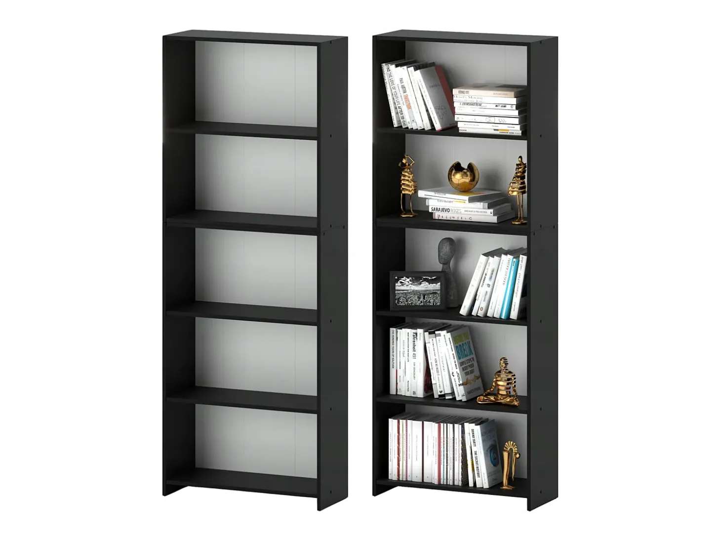Librería - Estantería multifunción Negra 5 niveles 70X30x189cm - Para libros, juguetes y accesorios de oficina