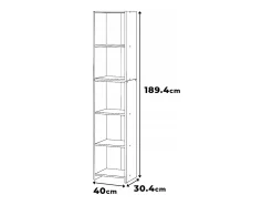 Librería - Estantería multifunción Roble Wotan 5 niveles 40X30x189cm - Para libros, juguetes y accesorios de oficina