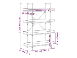 Librería 4 estantes madera ingeniería roble humo 100x33x145,5cm