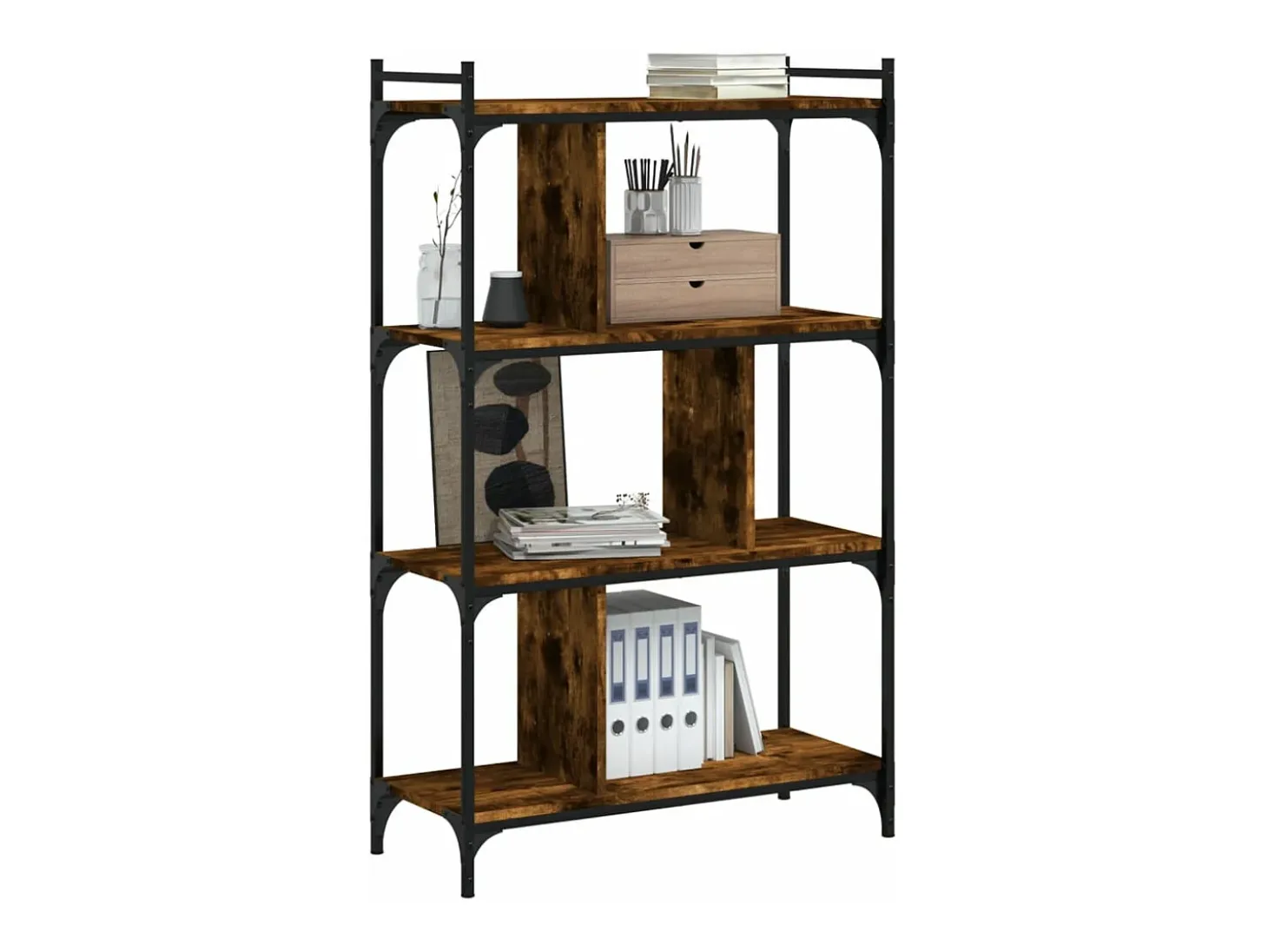 Librería 4 estantes madera ingeniería roble ahumado 76x32x123cm