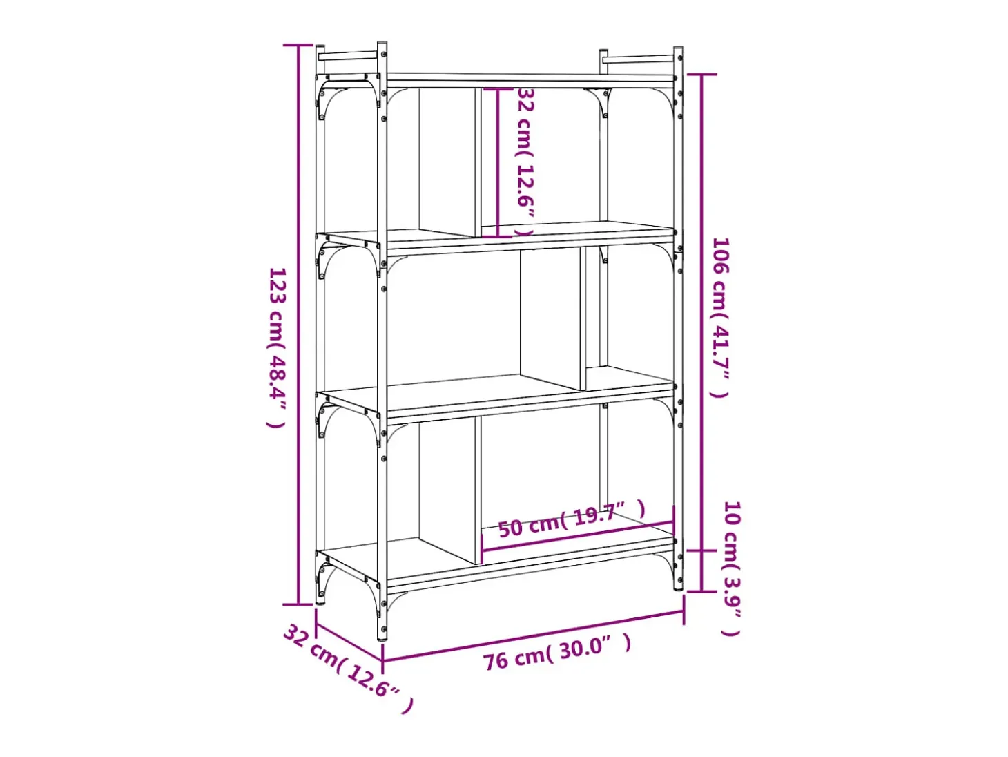 Librería 4 estantes madera ingeniería roble ahumado 76x32x123cm