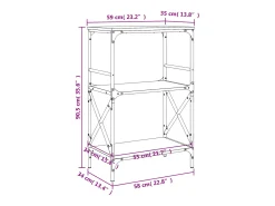 Librería 3 estantes madera ingeniería gris Sonoma 59x35x90,5 cm