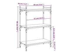 Librería 3 estantes madera ingeniería gris Sonoma 60x30x86 cm