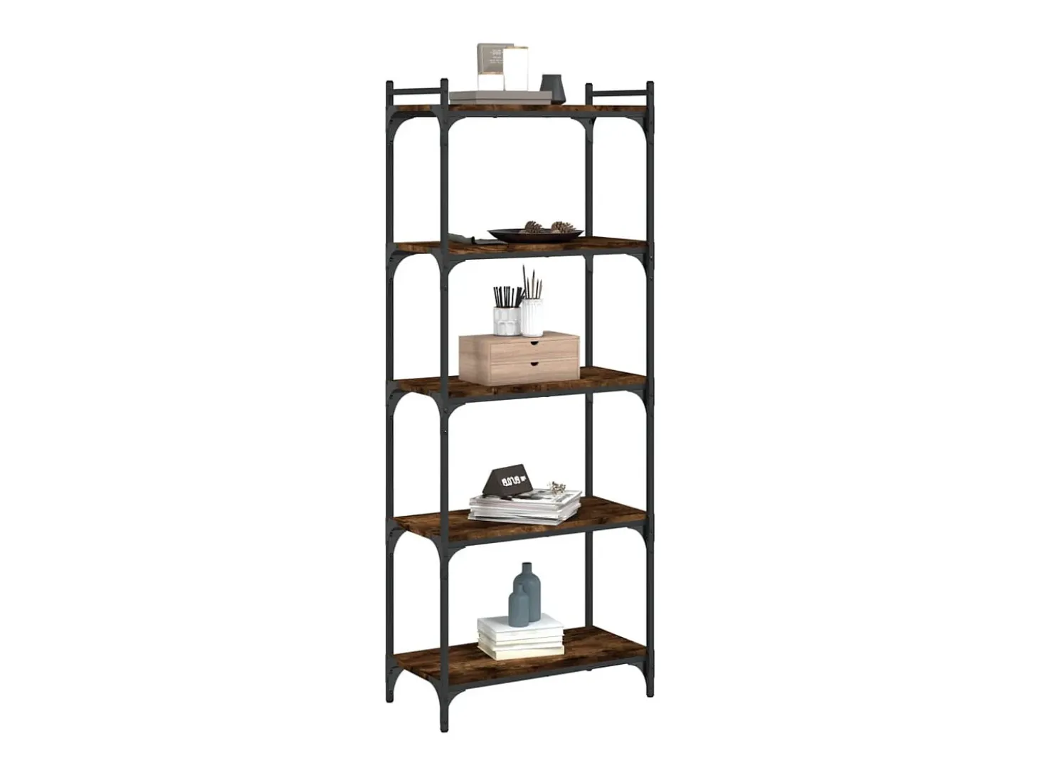 Librería 5 estantes madera ingeniería roble ahumado 60x30x154cm