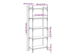 Librería 5 estantes madera ingeniería gris Sonoma 60x30x154 cm