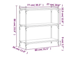 Librería 3 estantes madera ingeniería roble ahumado 80x30x86 cm