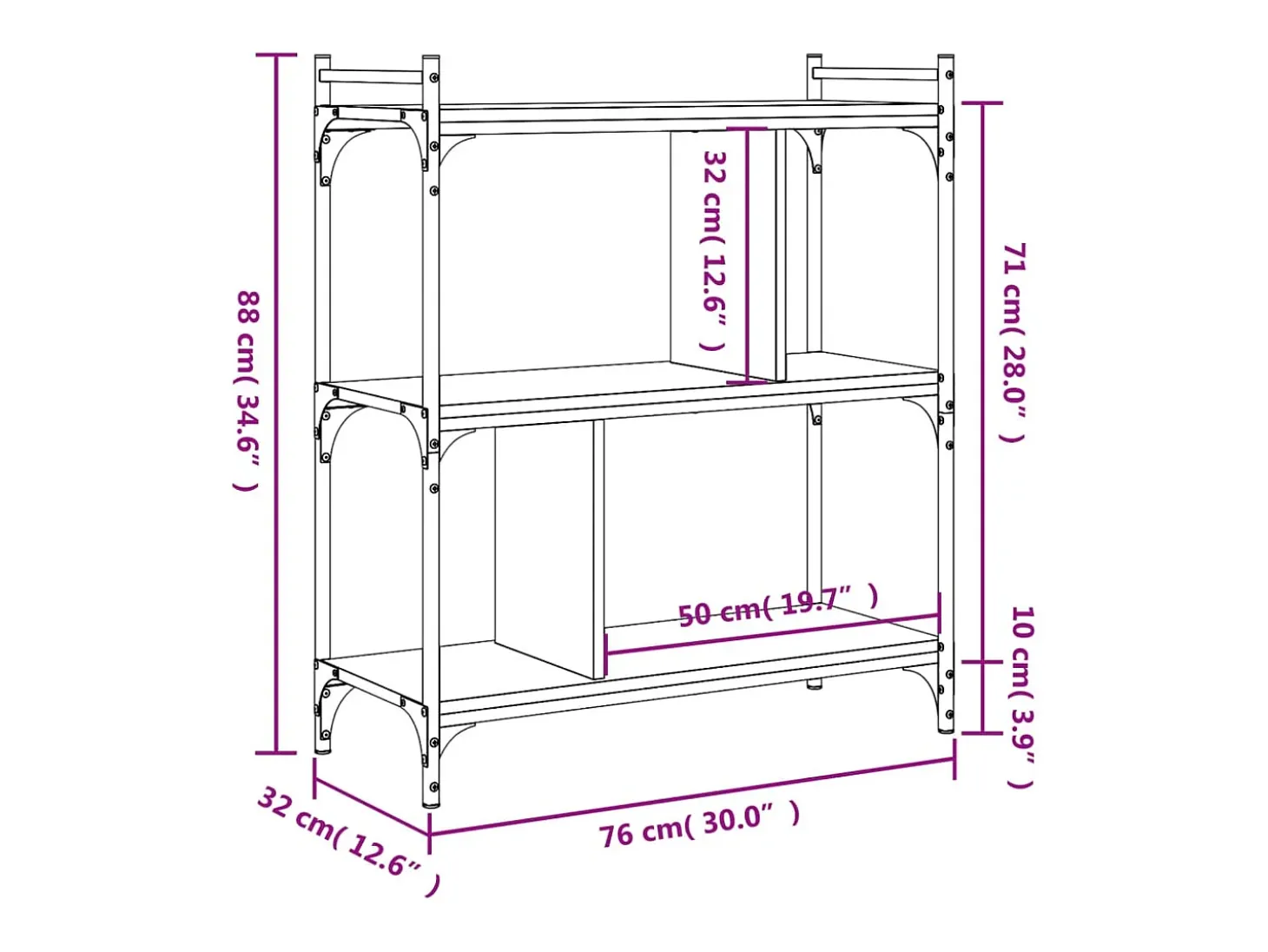 Librería 3 estantes madera ingeniería marrón roble 76x32x88 cm