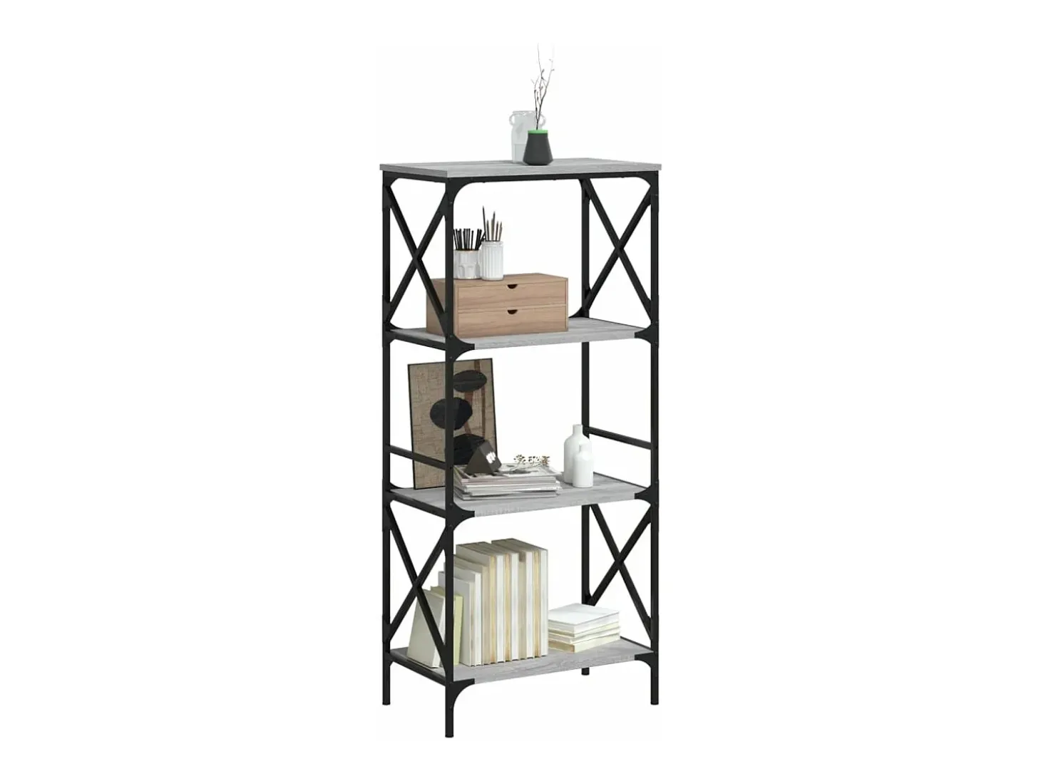 Librería 4 estantes madera ingeniería gris Sonoma 59x35x132 cm