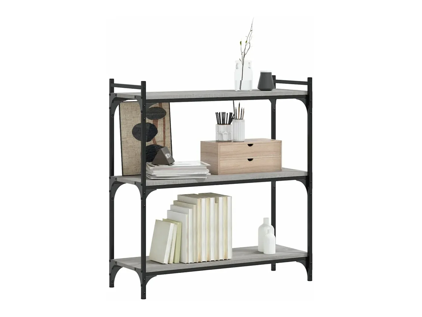 Librería 3 estantes madera ingeniería gris Sonoma 80x30x86 cm