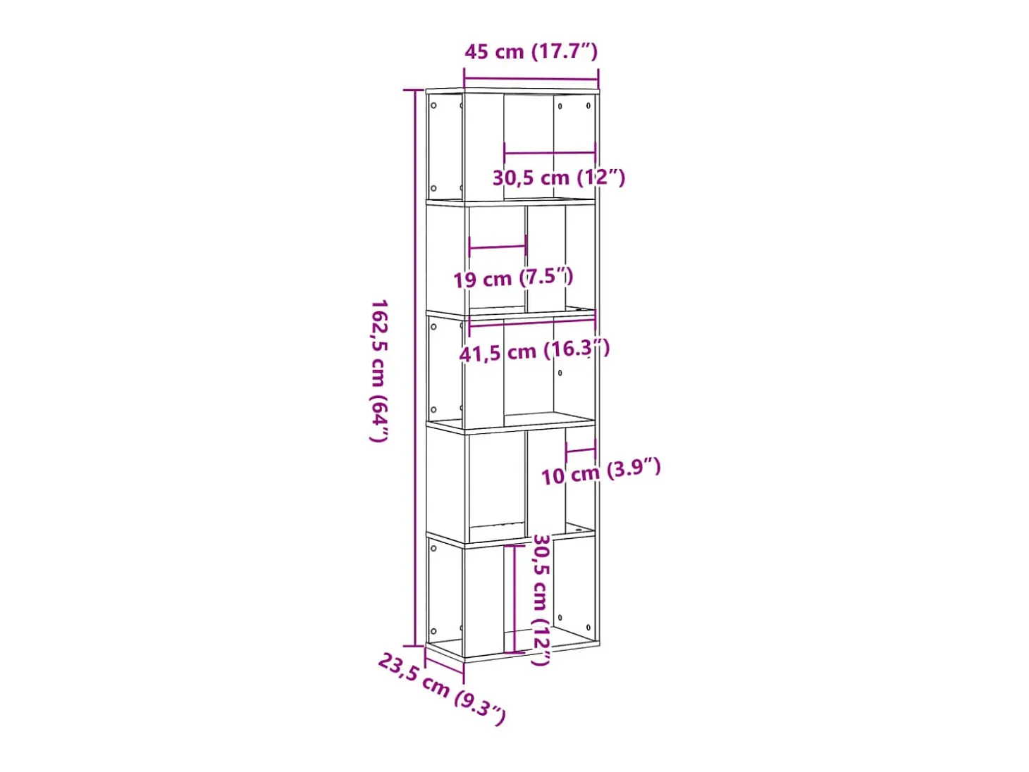 Librería 5 niveles madera ingeniería blanca 45x23,5x162,5 cm