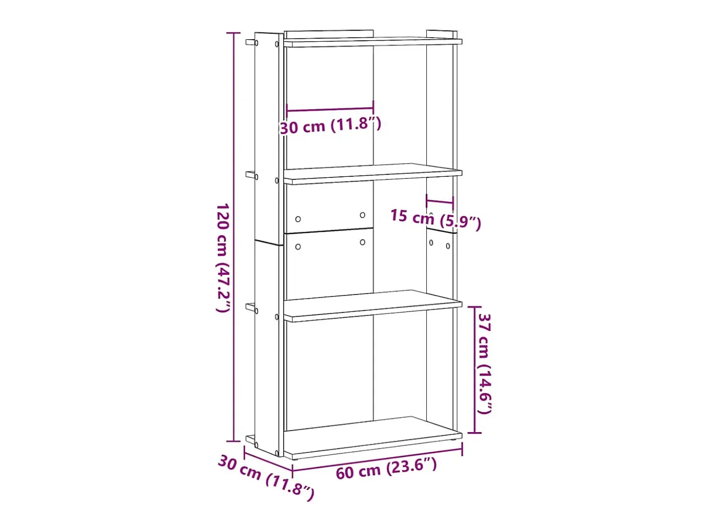 Librería 3 niveles madera ingeniería blanco 60x30x120 cm