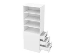 Librería alta de salón - 60 x 38 x 180 cm - con 3 cajones + estantes regulables - aglomerado - blanco