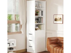 Librería alta de salón - 60 x 38 x 180 cm - con 3 cajones + estantes regulables - aglomerado - blanco