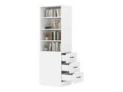 Librería alta de salón - 60 x 38 x 180 cm - con 3 cajones + estantes regulables - aglomerado - blanco