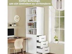 Librería alta de salón - 60 x 38 x 180 cm - con 3 cajones + estantes regulables - aglomerado - blanco
