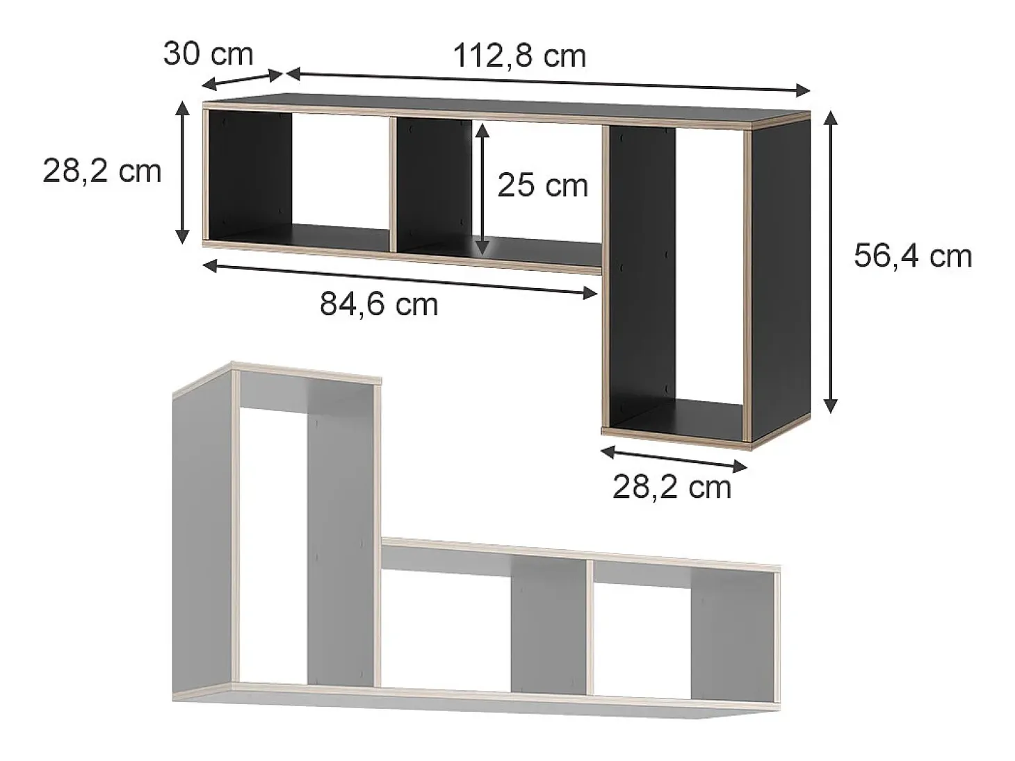 Librería antracita 112.8x30x56.4 tetrix