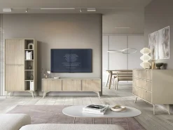 Librería: Beige Arena / Espiga Escandinava, patas de madera, 80 x 160 x 38 cm