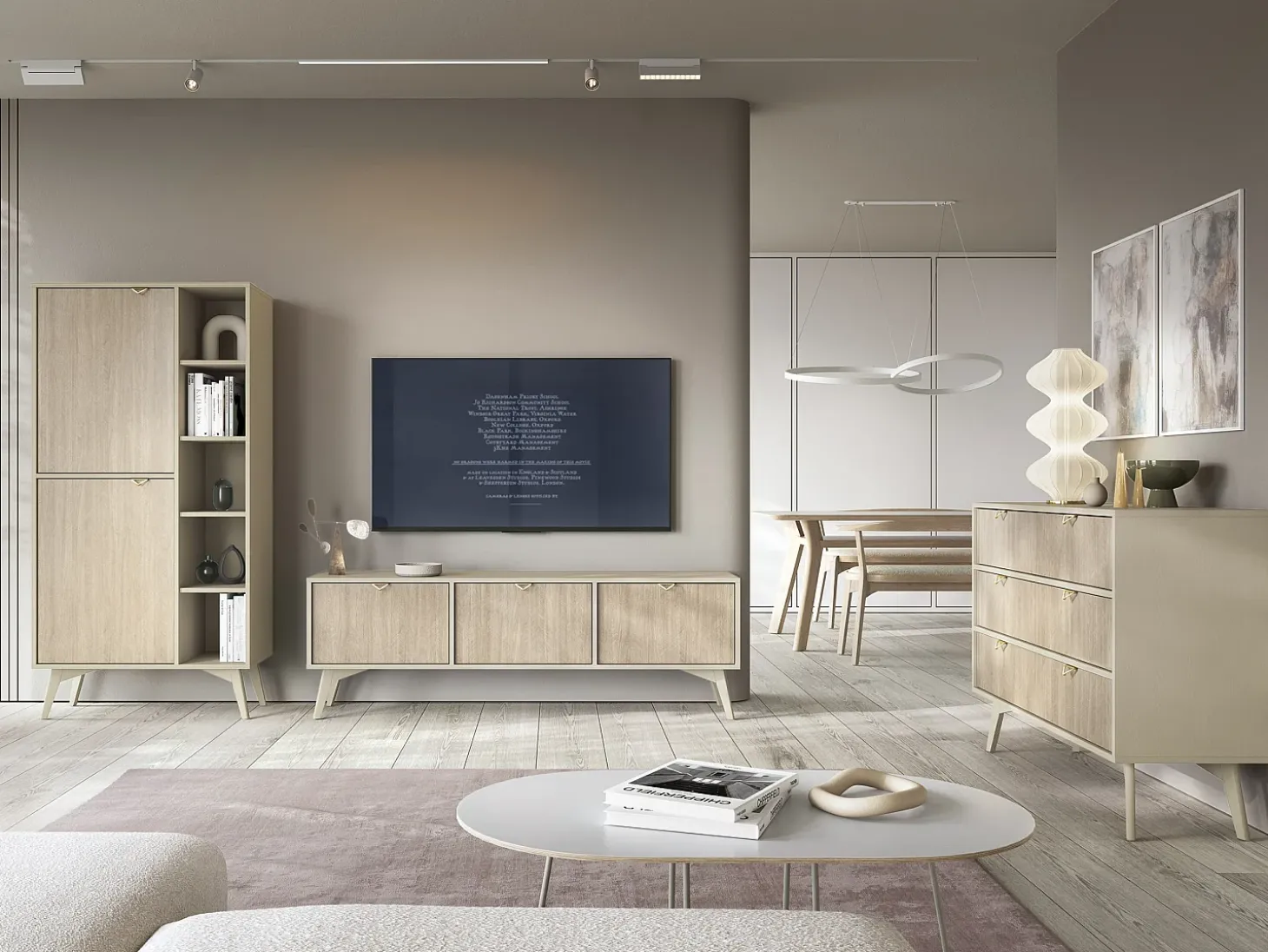 Librería: Beige Arena / Espiga Escandinava, patas de madera, 80 x 160 x 38 cm