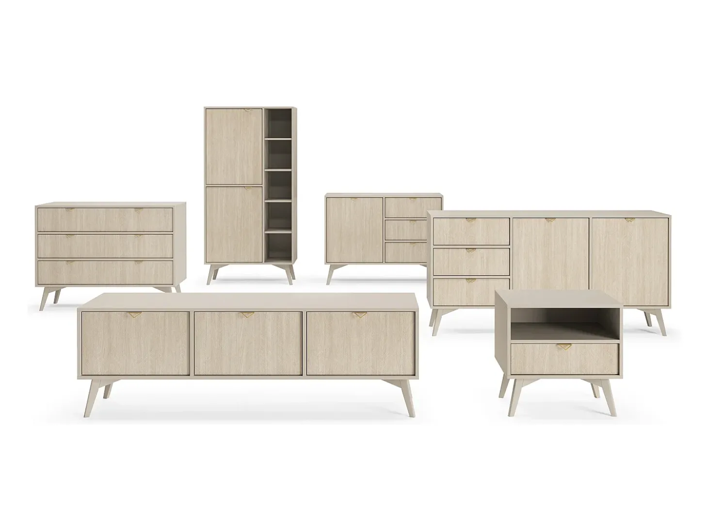 Librería: Beige Arena / Espiga Escandinava, patas de madera, 80 x 160 x 38 cm
