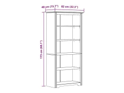 Librería BODO 5 estantes madera maciza pino gris 80x38x180 cm