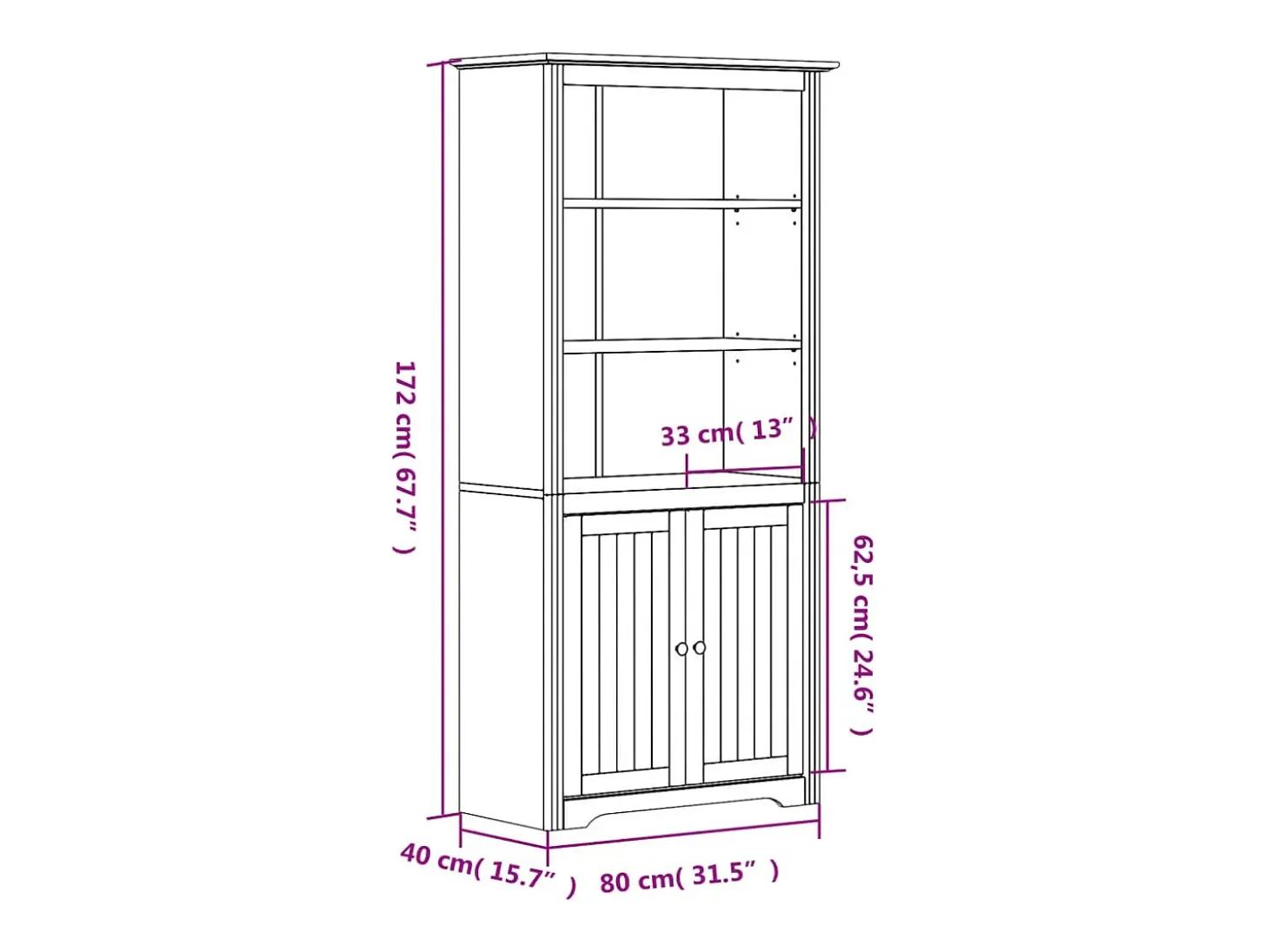 Librería BODO madera maciza de pino gris 80x40x172 cm