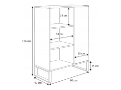 Librería Color Roble artesanal/negro 90x116x40 cm – Estilo Escandinavo con 3 Estantes, 1 Puerta y Patas Metálicas
