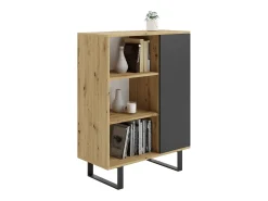 Librería Color Roble artesanal/negro 90x116x40 cm – Estilo Escandinavo con 3 Estantes, 1 Puerta y Patas Metálicas