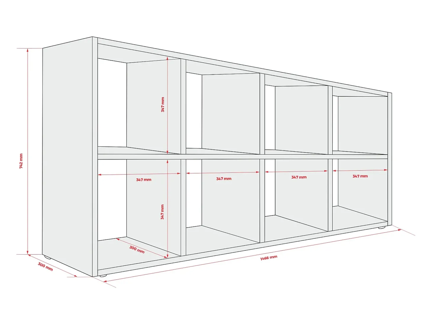 Librería con 8 compartimentos – color: cachemira – 147 × 74 × 30 cm, vertical u horizontal