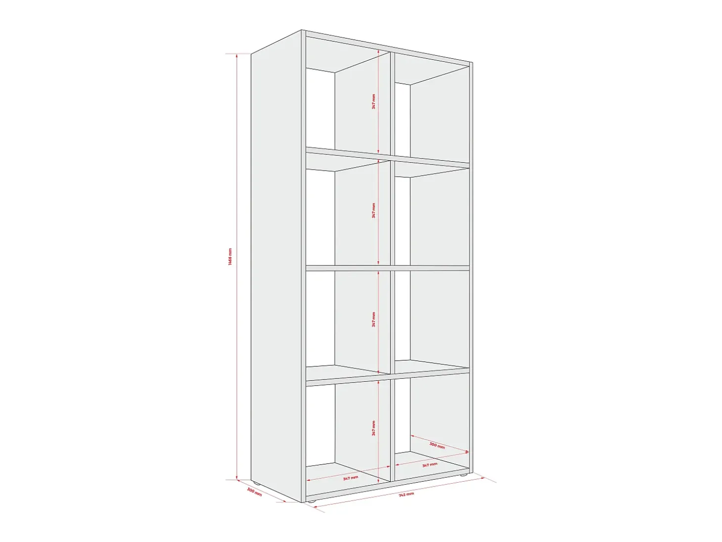 Librería con 8 compartimentos – color: cachemira – 147 × 74 × 30 cm, vertical u horizontal