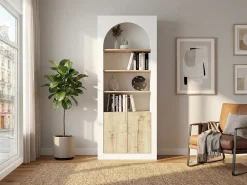 Librería con 4 huecos y 2 puertas - Blanco y natural claro - CYMORA