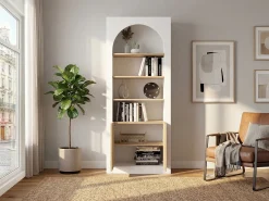 Librería con 4 huecos y 2 puertas - Blanco y natural claro - CYMORA