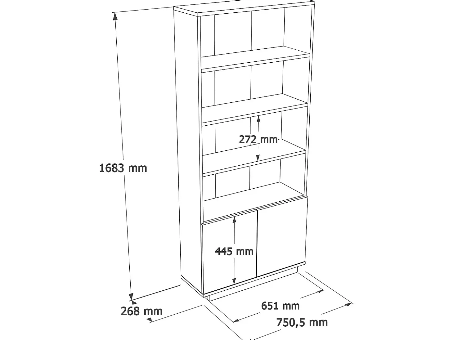 Librería con 2 puertas y 4 huecos - Blanco y natural - LOTULA