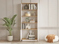 Librería con 2 puertas y 4 huecos - Blanco y natural - LOTULA