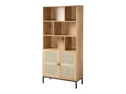 Librería de 6 Compartimentos y 2 Puertas en Ratán Natural H175cm - JAYA