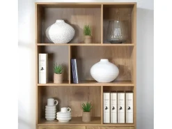 Librería de 6 Compartimentos y 2 Puertas en Ratán Natural H175cm - JAYA