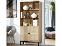 Librería de 6 Compartimentos y 2 Puertas en Ratán Natural H175cm - JAYA
