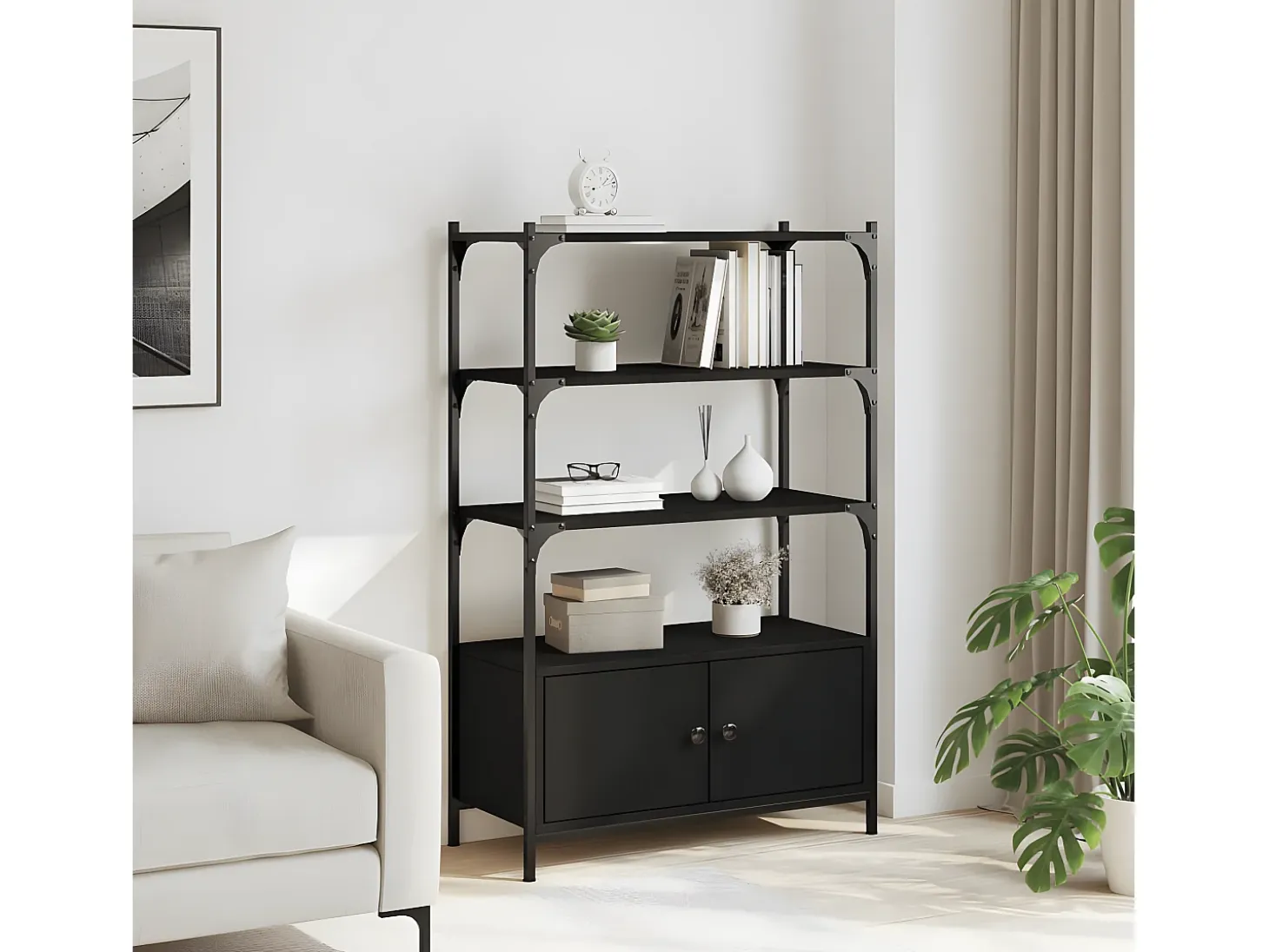 Librería de 3 estantes madera ingeniería negro 70x30x109,5 cm