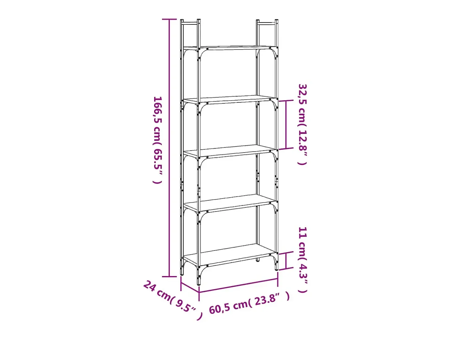 Librería de 5 estantes madera ingeniería negro 60,5x24x166,5 cm