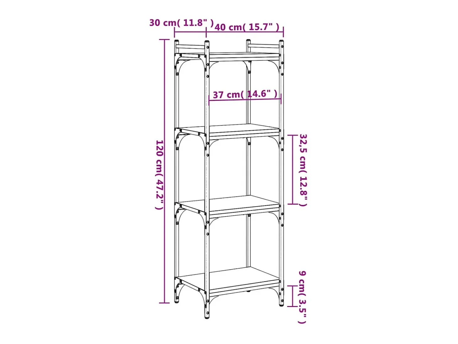Librería de 4 estantes madera de ingeniería negro 40x30x120 cm