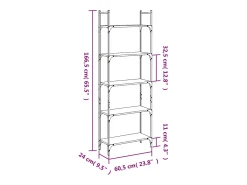 Librería de 5 estantes madera roble ahumado 60,5x24x166,5 cm