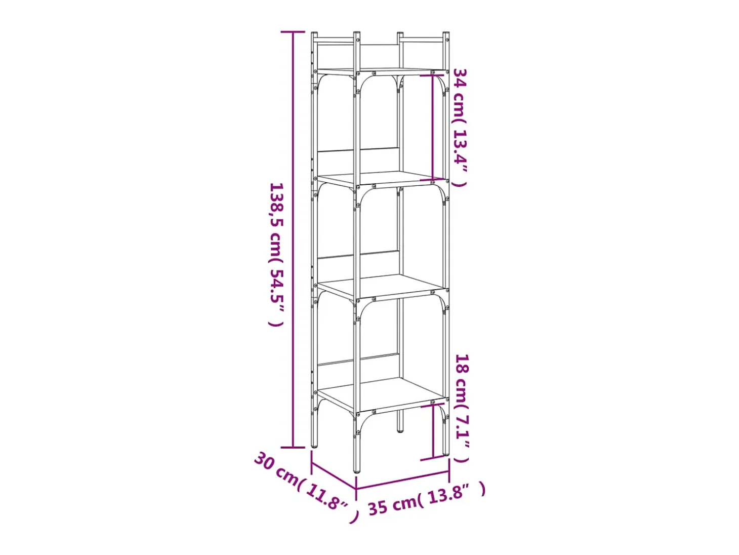 Librería de 4 estantes madera ingeniería negro 35x30x138,5 cm