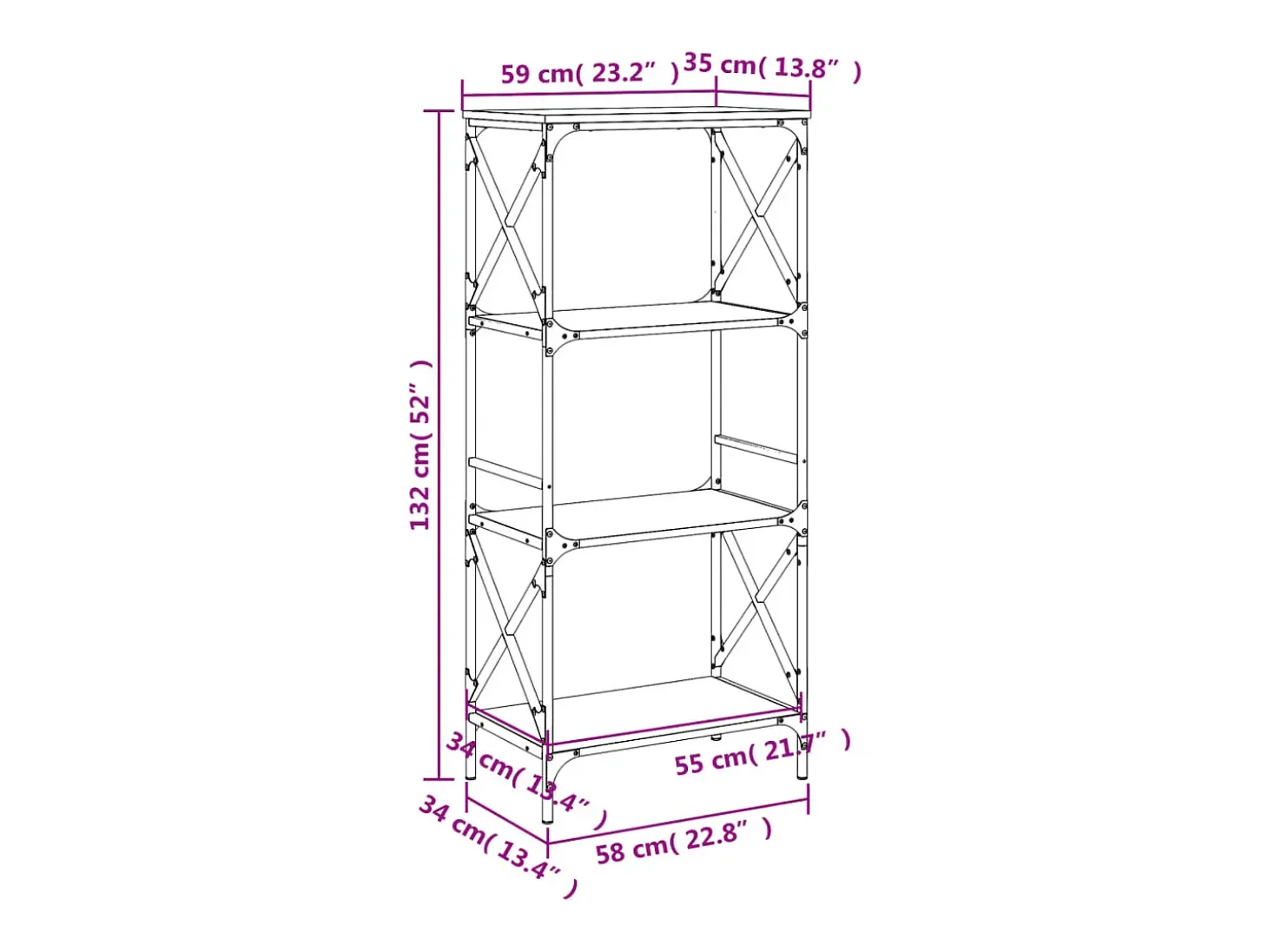 Librería de 4 estantes madera ingeniería negro 59x35x132 cm