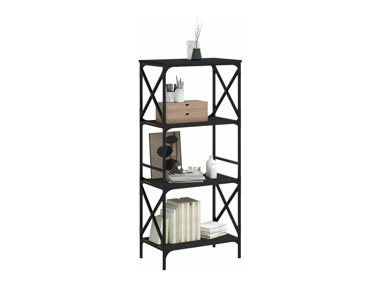 Librería de 4 estantes madera ingeniería negro 59x35x132 cm