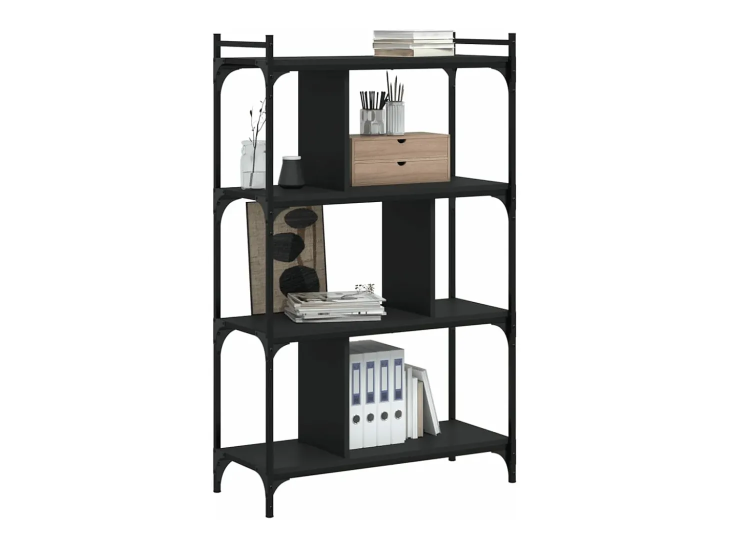 Librería de 4 estantes madera de ingeniería negra 76x32x123 cm